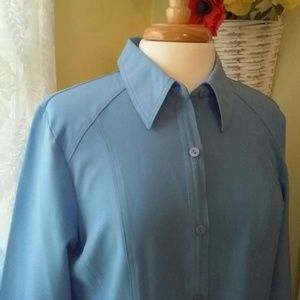 Career Wear Fitted Baby Blue Collared Blouse
